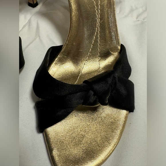 Kate Spade New York Black Satin Knot Detail Gold Elegant Classy Heels 5.5 Italy - Picture 2 of 16
